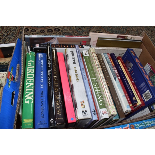 990 - SIX BOXES OF BOOKS AND MAGAZINES, approximately one hundred and thirty books in hardback and paperba... 