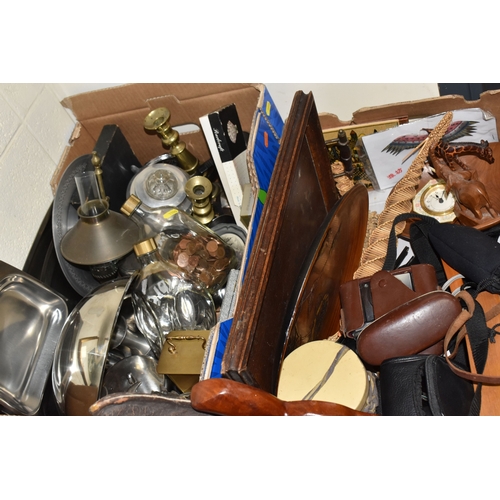 1000 - EIGHT BOXES AND LOOSE MISCELLANEOUS ITEMS to include a quantity of carved animals mostly from Africa...