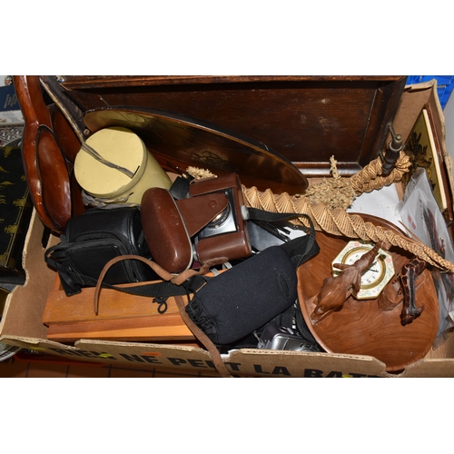 1000 - EIGHT BOXES AND LOOSE MISCELLANEOUS ITEMS to include a quantity of carved animals mostly from Africa...