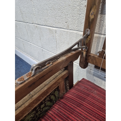 305 - AN ANGLO INDIAN TEAK BENCH, with a railway-style swinging back rest, inlaid with various tiles, rais... 