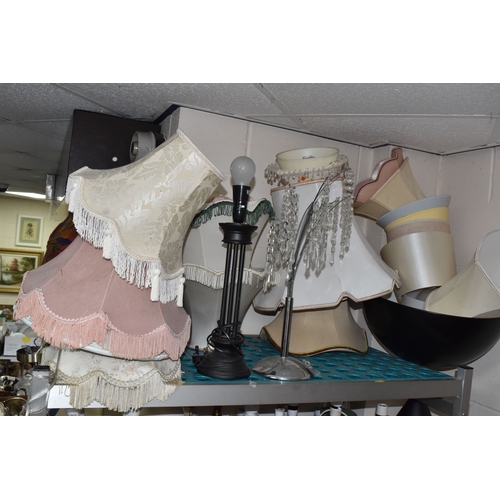 879 - A LARGE COLLECTION OF LAMPS, LIGHT FITTINGS, ETC to include a boxed Yamaha FC4 foot pedal, a Carmen ... 