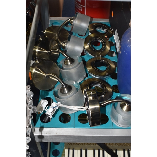 879 - A LARGE COLLECTION OF LAMPS, LIGHT FITTINGS, ETC to include a boxed Yamaha FC4 foot pedal, a Carmen ... 