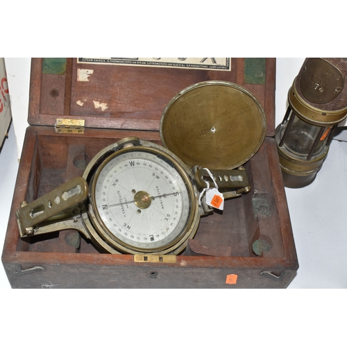 TWO MINING ITEMS comprising a brass miner's dial retailed by J ...