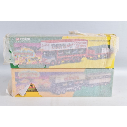 32 - A TRAY CONTAINING A SELECTION OF BOXED CORGI DIECAST MODEL CIRCUS VEHICLES, to include a Foden S21 L... 