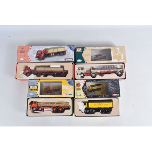 36 - A TRAY OF BOXED 1:50 SCALE DIECAST CORGI HAULAGE VEHICLES, to include a London Brick AEC MKV Mammoth... 