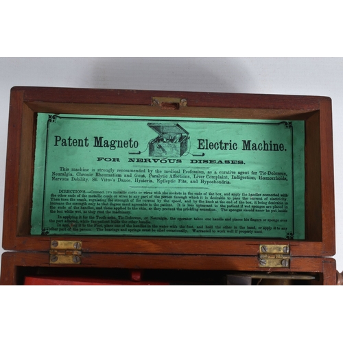 56 - A WOODEN CASED PATENT MAGNETO ELECTRIC MACHINE FOR NERVOUS DISEASES, not tested, used and worn condi... 