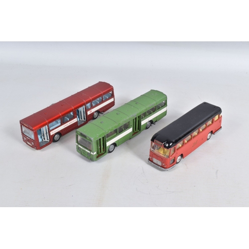63 - A QUANTITY OF MAINLY UNBOXED CORGI AND DINKY TOYS BUS AND COACH MODELS, to include Corgi B.M.M.O Mid... 