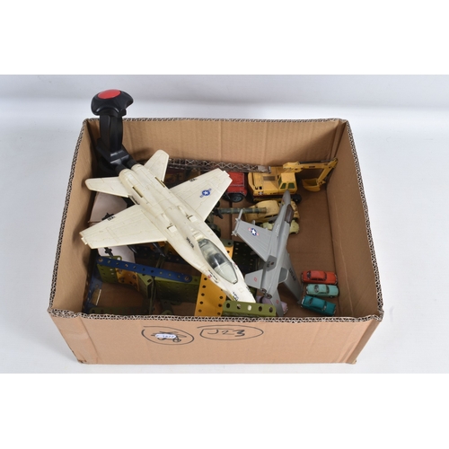 66 - A QUANTITY OF UN BOXED ASSORTED PLAYWORN DIECAST AND PLASTIC VEHICLES, to include Dinky Toys Riley S... 