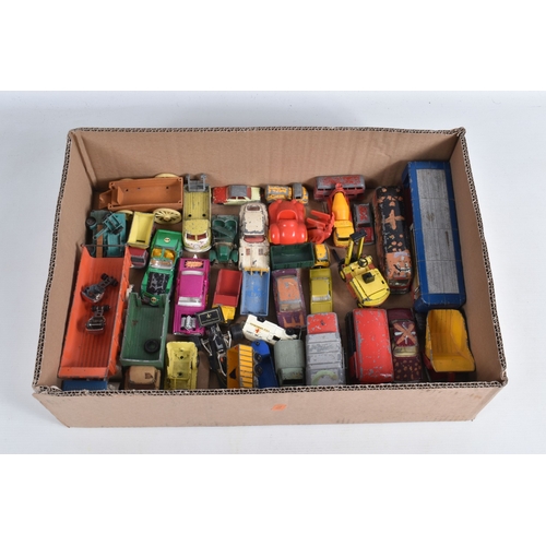 73 - A TRAY OF UNBOXED PLAYWORN DIECAST MODEL CARS, to include a Dinky Jaguar E Type 2+2, Citroen 2CV, Su... 