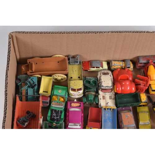 73 - A TRAY OF UNBOXED PLAYWORN DIECAST MODEL CARS, to include a Dinky Jaguar E Type 2+2, Citroen 2CV, Su... 