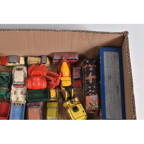 73 - A TRAY OF UNBOXED PLAYWORN DIECAST MODEL CARS, to include a Dinky Jaguar E Type 2+2, Citroen 2CV, Su... 