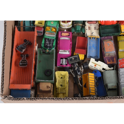 73 - A TRAY OF UNBOXED PLAYWORN DIECAST MODEL CARS, to include a Dinky Jaguar E Type 2+2, Citroen 2CV, Su... 