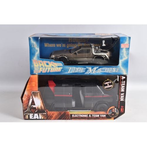 100 - TWO BOXED FILM RELATED MODEL VEHICLES, the first a Tomy A Team electronic van, no. 71467, box still ... 