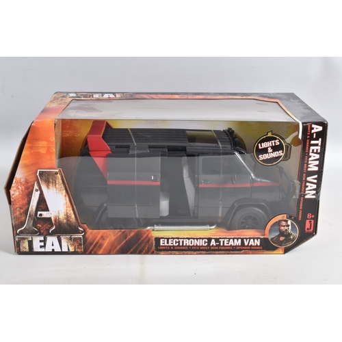 100 - TWO BOXED FILM RELATED MODEL VEHICLES, the first a Tomy A Team electronic van, no. 71467, box still ... 