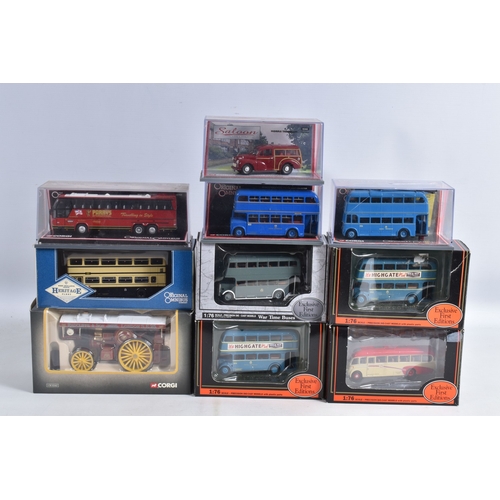 111 - BOXED AND LOOSE EFE, MATCHBOX, CORGI, DINKY, ATLAS EDITIONS BUSES, COACHES, TRAMS AND COMMERCIAL DIE... 