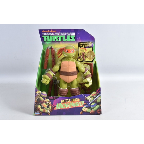 113 - FOUR BOXED PLAYMATES NICKELODEON TEENAGE MUTANT NINJA TURTLE BATTLE SHELL MODELS, to include Leonard... 
