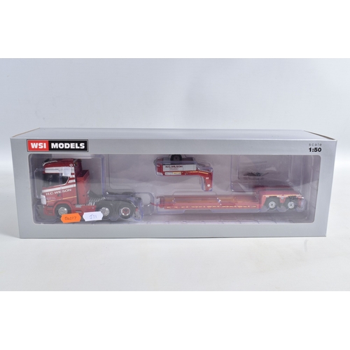 181 - A BOXED WSI MODELS SCANIA S HIGHLINE I CS20H 6x2 TWIN STEER + LOW LOADER/EURO 2 AXLE - H.C. WILSON, ... 