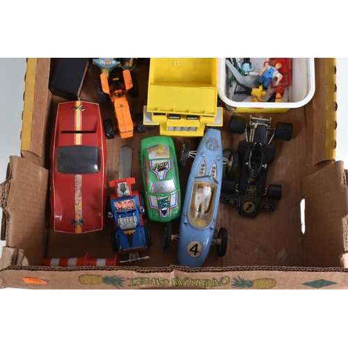 198 - A QUANTITY OF UNBOXED ASSORTED PLAYWORN DIECAST AND PLASTIC MODELS, to include Mattel Hot Wheels Rrr... 