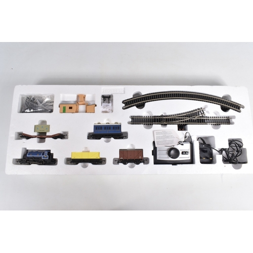242 - A BOXED HORNBY RAILWAYS OO GAUGE THE BLUE HIGHLANDER TRAIN SET, No.R1101, appears largely complete w... 