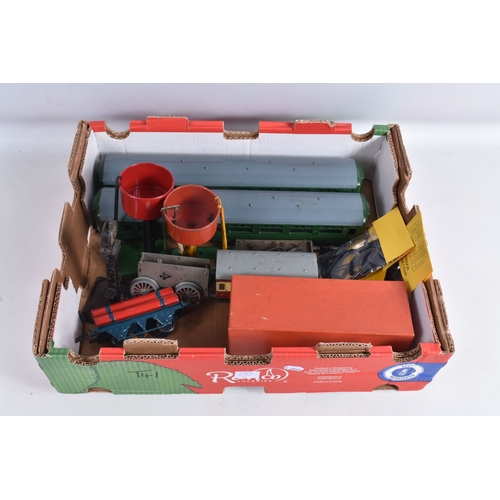 245 - A QUANTITY OF ASSORTED O GAUGE MODEL RAILWAY ITEMS, unboxed 2 x Tri-ang Big Big B.R. Mk.2 coaches re... 