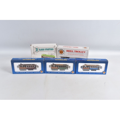 217 - A QUANTITY OF BOXED BACHMANN HO GAUGE TROLLEY AND CABLE CAR MODELS, Hershey Brill Trolley, No.9, bro... 