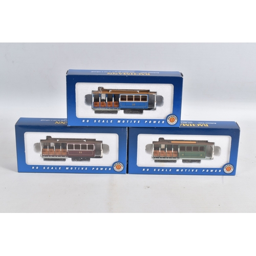 217 - A QUANTITY OF BOXED BACHMANN HO GAUGE TROLLEY AND CABLE CAR MODELS, Hershey Brill Trolley, No.9, bro... 