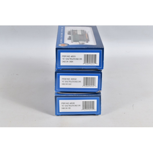 217 - A QUANTITY OF BOXED BACHMANN HO GAUGE TROLLEY AND CABLE CAR MODELS, Hershey Brill Trolley, No.9, bro... 