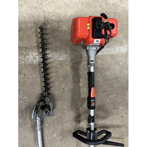 70 - A MITOX 271MT PETROL POLE SAW with hedge trimmer attachment, length 207cm (engine pulls freely but h... 