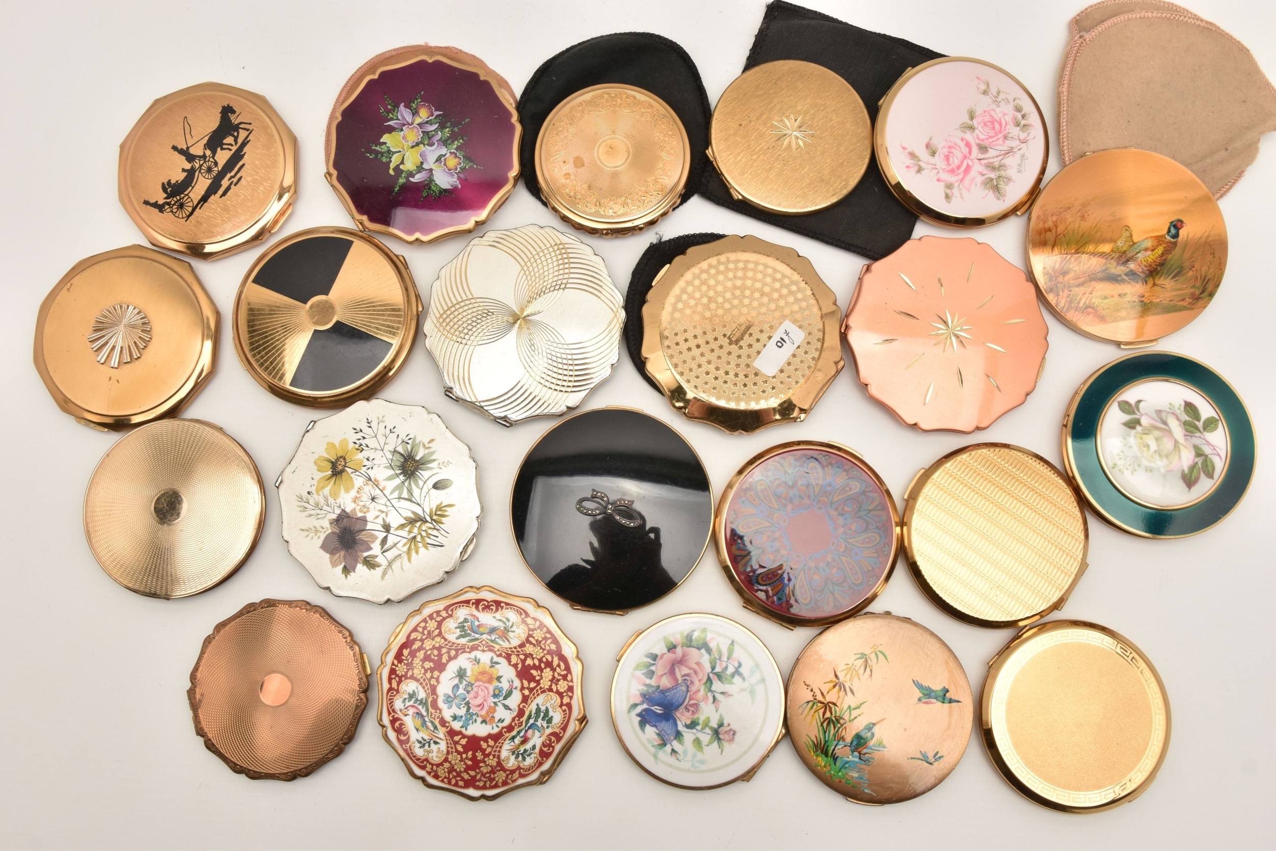 TWENTY TWO 'STRATTON' COMPACTS, various designs some with pouches