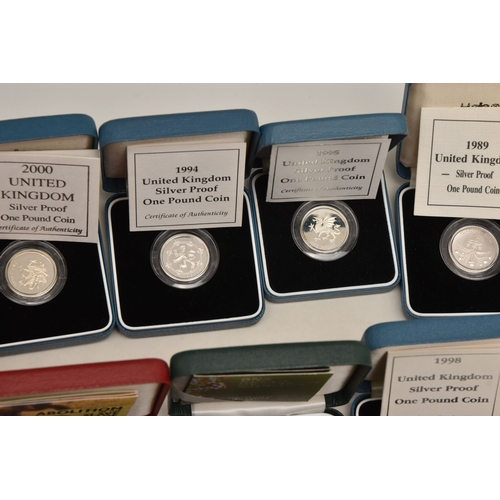A CARDBOARD BOX CONTAINIG SILVER AND SLVER PROOF COINS TO INCLUDE 16 x ...