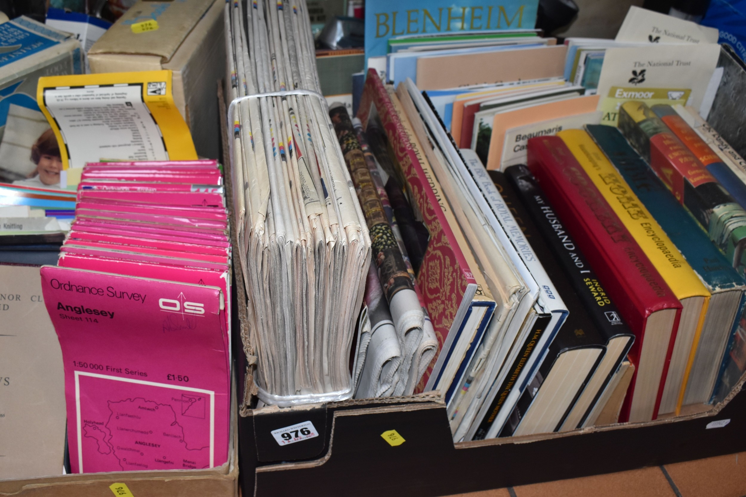 THREE BOXES OF BOOKS, MAPS, AND MISC to include a box of assorted OS ...