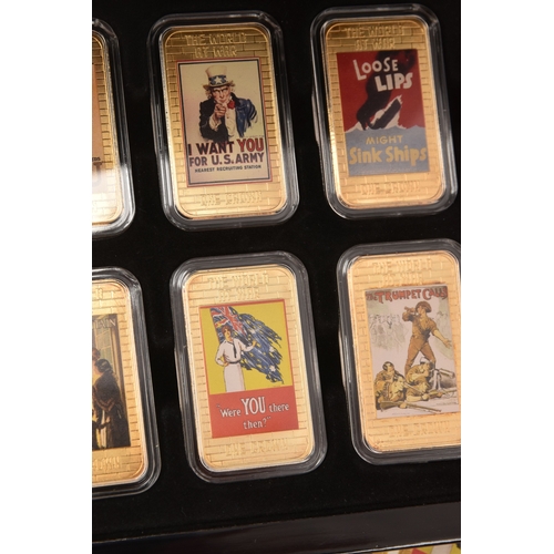 184 - WORLS WAR 1 POSTER COINS IN CASE SET, this consists of six ingots from 2014 valued at one crown, the... 