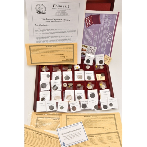 190 - A BOXED COLLECTION OF VARIOUS ROMAN COINS FROM VARIOUS EMPERORS including Arcadius I, Julian II, Pos... 