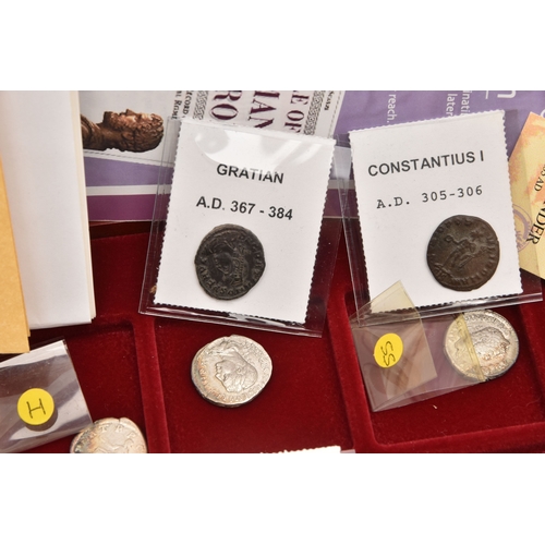 190 - A BOXED COLLECTION OF VARIOUS ROMAN COINS FROM VARIOUS EMPERORS including Arcadius I, Julian II, Pos... 