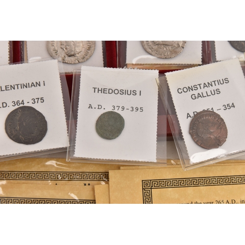 190 - A BOXED COLLECTION OF VARIOUS ROMAN COINS FROM VARIOUS EMPERORS including Arcadius I, Julian II, Pos... 