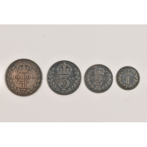 193 - SET OF CASED 1908 MAUNDY COINS, in very good condition, complete in original fitted box