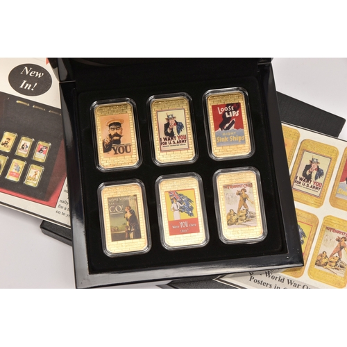 184 - WORLS WAR 1 POSTER COINS IN CASE SET, this consists of six ingots from 2014 valued at one crown, the... 