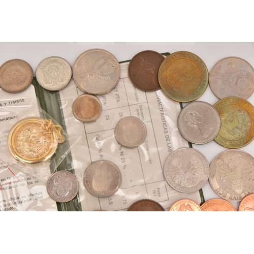 186 - A SMALL COLLECTION OF COINS FROM OVERSEAS to include coins from Spain, Soviet Union, Greece, Romania... 