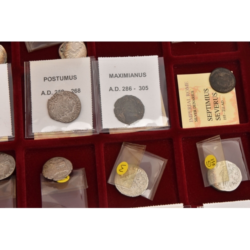 190 - A BOXED COLLECTION OF VARIOUS ROMAN COINS FROM VARIOUS EMPERORS including Arcadius I, Julian II, Pos... 