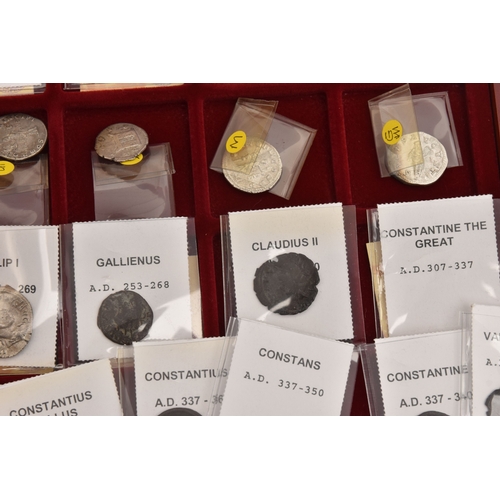 190 - A BOXED COLLECTION OF VARIOUS ROMAN COINS FROM VARIOUS EMPERORS including Arcadius I, Julian II, Pos... 