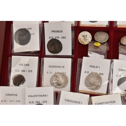 190 - A BOXED COLLECTION OF VARIOUS ROMAN COINS FROM VARIOUS EMPERORS including Arcadius I, Julian II, Pos... 