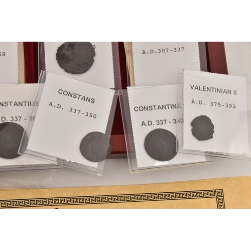 190 - A BOXED COLLECTION OF VARIOUS ROMAN COINS FROM VARIOUS EMPERORS including Arcadius I, Julian II, Pos... 