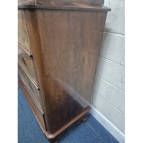 203 - A VICTORIAN MAHOGANY CHEST OF TWO SHORT OVER THREE LONG DRAWERS, the bottom drawer being a deep draw... 
