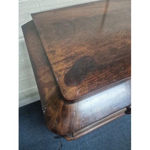 203 - A VICTORIAN MAHOGANY CHEST OF TWO SHORT OVER THREE LONG DRAWERS, the bottom drawer being a deep draw... 