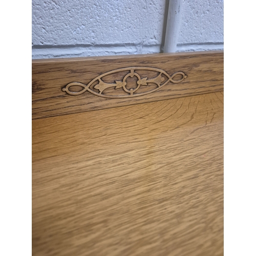 204 - AN OAK LEDGE BACK CHEST OF THREE LONG DRAWERS, width 92cm x depth 46cm x height 83cm, condition repo... 