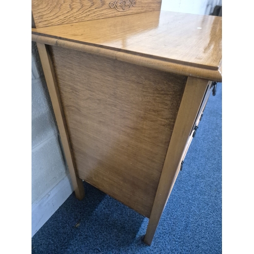 204 - AN OAK LEDGE BACK CHEST OF THREE LONG DRAWERS, width 92cm x depth 46cm x height 83cm, condition repo... 