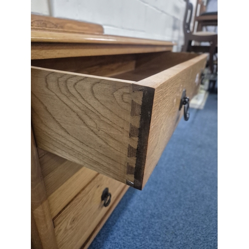 204 - AN OAK LEDGE BACK CHEST OF THREE LONG DRAWERS, width 92cm x depth 46cm x height 83cm, condition repo... 