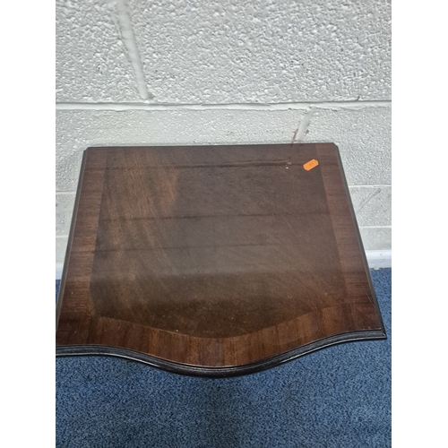 210 - A REPRODUCTION MAHOGANY SERPENTINE CHEST OF SIX DRAWERS, of small proportions, raised on bracket fee... 