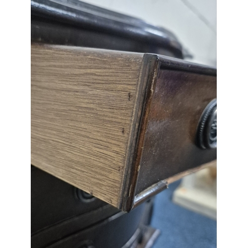 210 - A REPRODUCTION MAHOGANY SERPENTINE CHEST OF SIX DRAWERS, of small proportions, raised on bracket fee... 