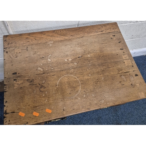 213 - A GEORGIAN OAK LOWBOY, fitted with a single frieze drawer, raised on cabriole legs, width 69cm x dep... 